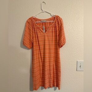 LOFT Orange and White Striped Mini Dress
